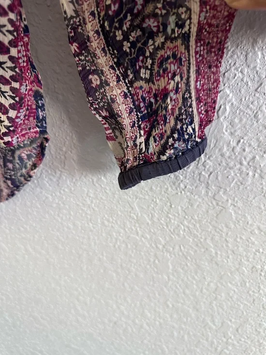 Lucky Brand Boho Peasant Blouse Mixed Print Paisley Sheer Festival Top XS - Picture 4 of 9